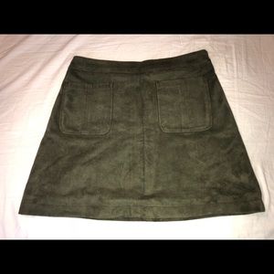 Dark olive green suede A line mini skirt